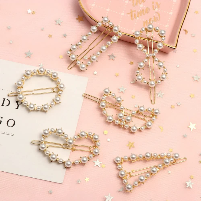 Faveela Metal Pearl Hair Clips 6 Pieces Pearl Hair Clips For Women Korean Women Hairpins Girl Geometric Hair Hair Accessories Hair Barrettes Hair Accessories for Women Girls